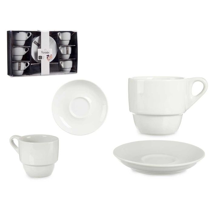 Set 6 Tazas Cafe Porcelana Blanca Con Plato 200Ml Vessia 22X8CM (6 Unidades) Set 6 Tazas Cafe Porcelana Blanca Con Plato 200Ml Vessia 22X8CM (6 Unidades)