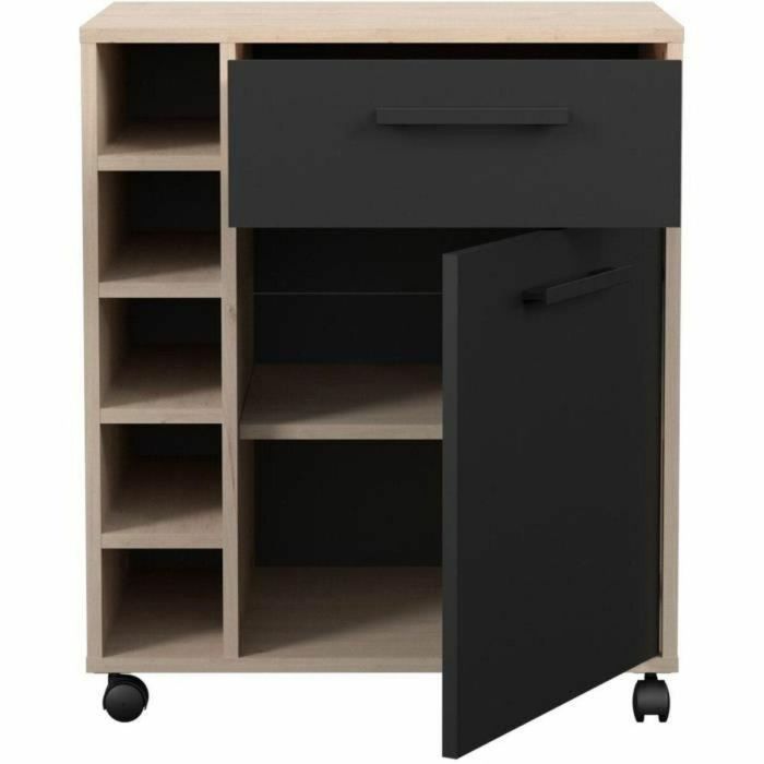 Parisot STUDIO803356 - Carrito de servicio Estudio 1 puerta, 1 cajón, 5 botellas - Roble/Negro mate - 60 x 40,3 x 71 cm 5 Parisot STUDIO803356 - Carrito de servicio Estudio 1 puerta, 1 cajón, 5 botellas - Roble/Negro mate - 60 x 40,3 x 71 cm 5