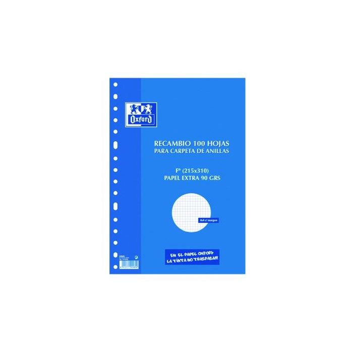 Recambio Oxford School Fº 100H 90Gr 16 Taladros Cuadric.4X4 C/Margen Azul 25 unidades