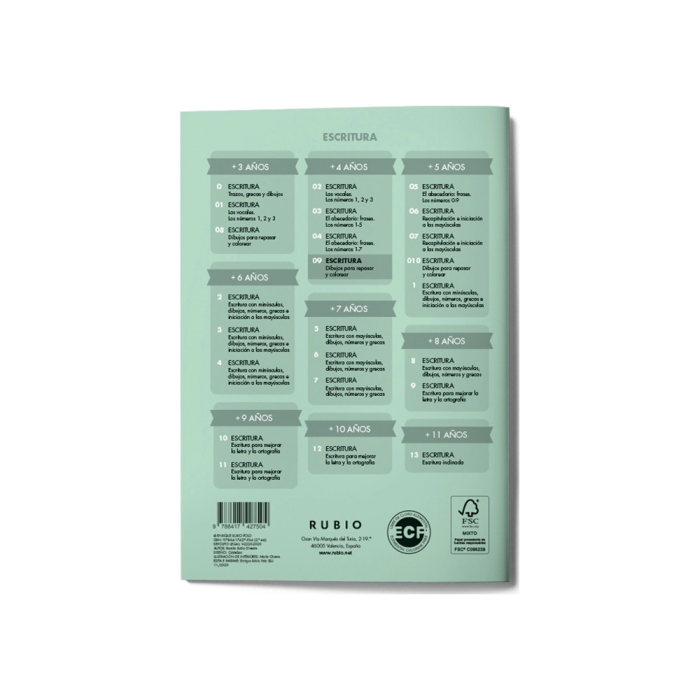 Rubio Cuaderno Caligrafía Nº 09 Desarrollo Destrezas Motrices Lenguaje Escrito Certificado FSC 15x213x155 mm 2