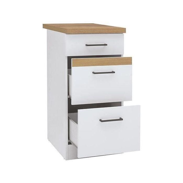 Muebles bajos de Junona Kitchen 40 cm - 3 cajones + encimera de trabajo - White brillante 1 Muebles bajos de Junona Kitchen 40 cm - 3 cajones + encimera de trabajo - White brillante 1