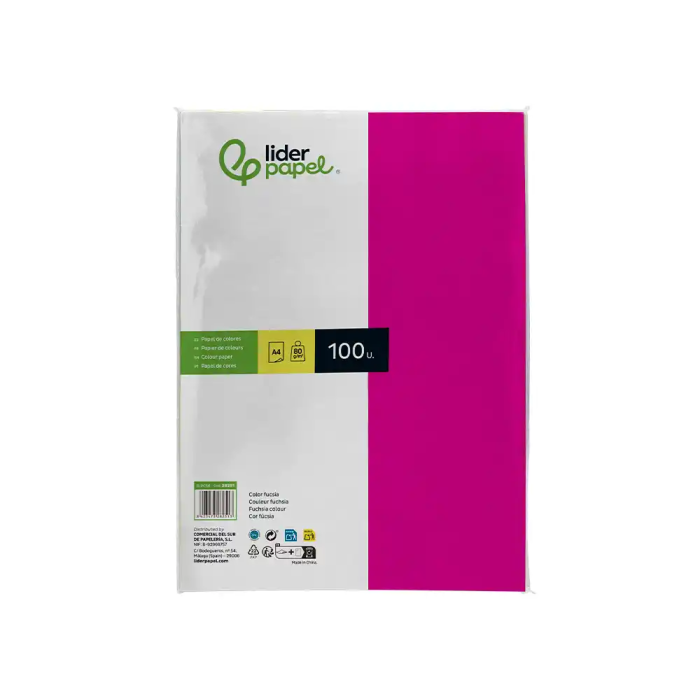 Liderpapel Papel Color A4 80gr Fucsia Paquete de 100 Hojas 1