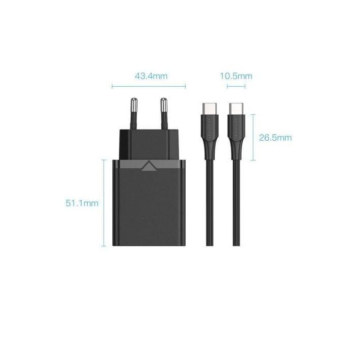 Vention FAHWF-EU Cargador de Pared 1xUSB Tipo-C + 2x Cable USB Tipo-C 25W Carga Rápida Samsung PD 3.0 2