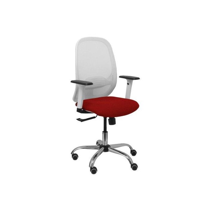 Silla Piqueras Y Crespo Cilanco Blanca Uso Intensivo Brazos Regulables Mecanismo Sincro Con Regulador De Tension Refuerzo Lumbar Regulable Base Cromada Ruedas Parquet Respaldo De Malla Blanca Y Asiento Tapizado Bali Granate