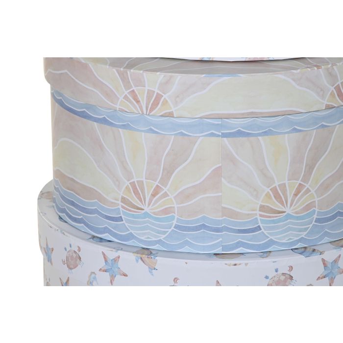 DKD Home Decor Playa 23 Caja Infantil Multicolor Carton Redonda 37.5 x 37.5 x 18 cm Set de 10 3