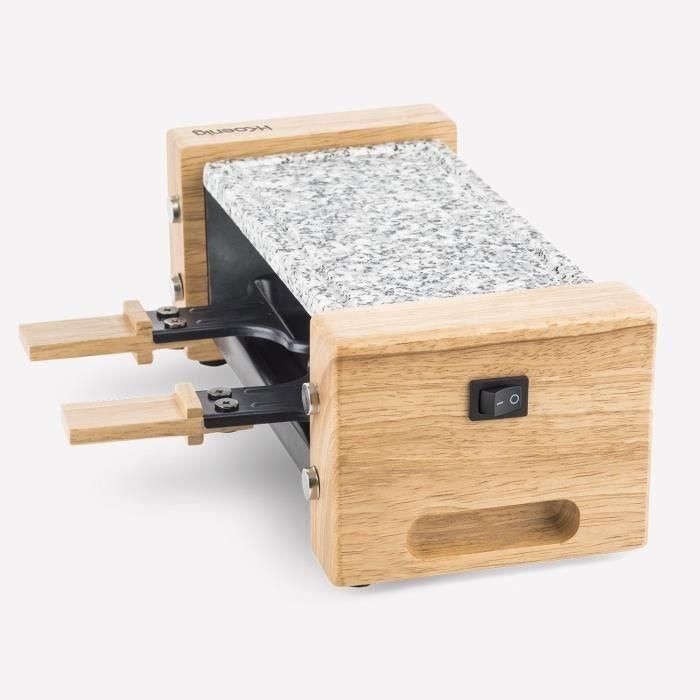 H.Koenig WOD2 Raclette y Stone Cook para 2 Personas, 350W con Placa de Granito, 2 Poelones Antiadherentes y Diseño de Madera 2