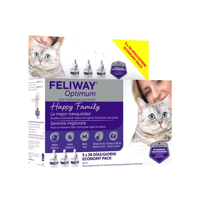 Feliway Optimum 3PACK - Recambio 3 Meses - Difusor Feromonas Felinas - 70 m2 Feliway Optimum 3PACK - Recambio 3 Meses - Difusor Feromonas Felinas - 70 m2