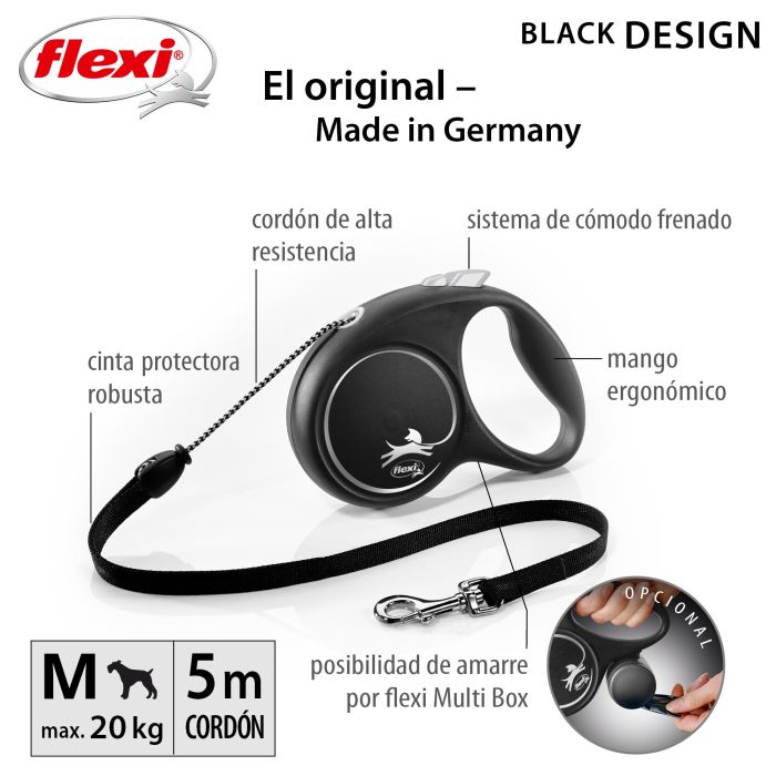 Correa Flexi Black Design M Cordón 5M Silver 2 Correa Flexi Black Design M Cordón 5M Silver 2