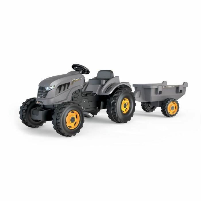 Tractor de pedal smoby más fuerte XXL + trailer - gris