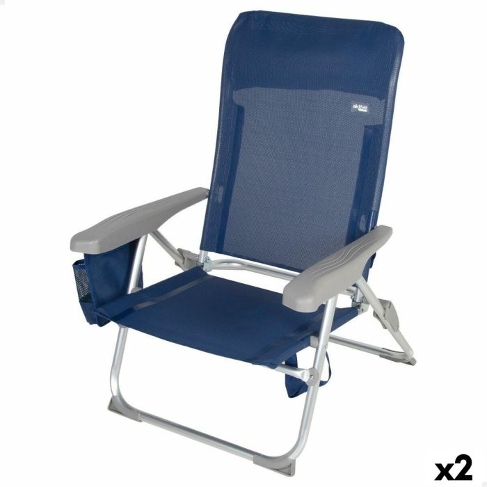 Silla de Playa Aktive Slim Plegable Azul marino 47 x 87 x 58 cm (2 Unidades)