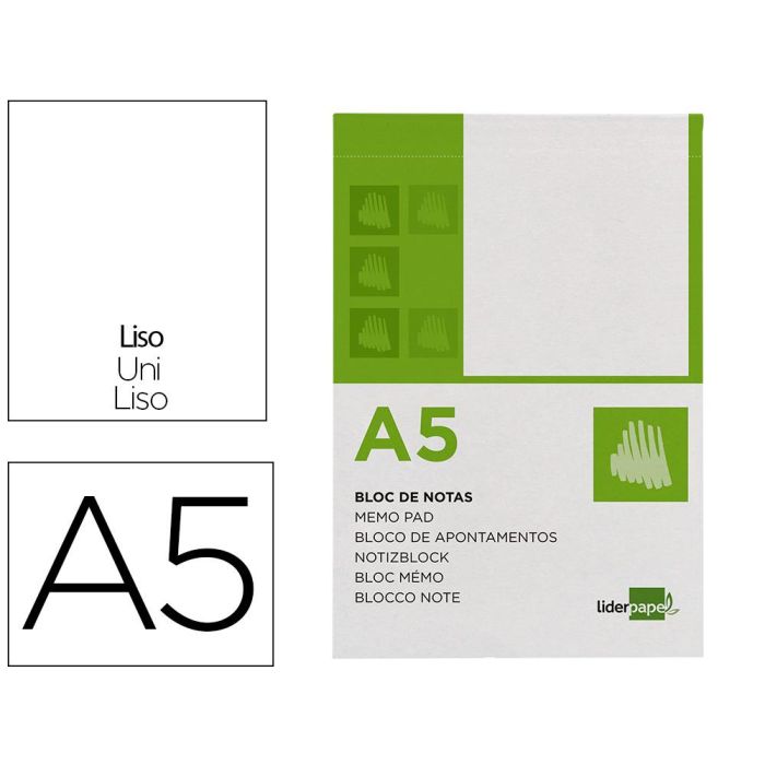 Bloc Notas Liderpapel Liso A5 80 Hojas 60 gr-M2 Perforado 6 unidades