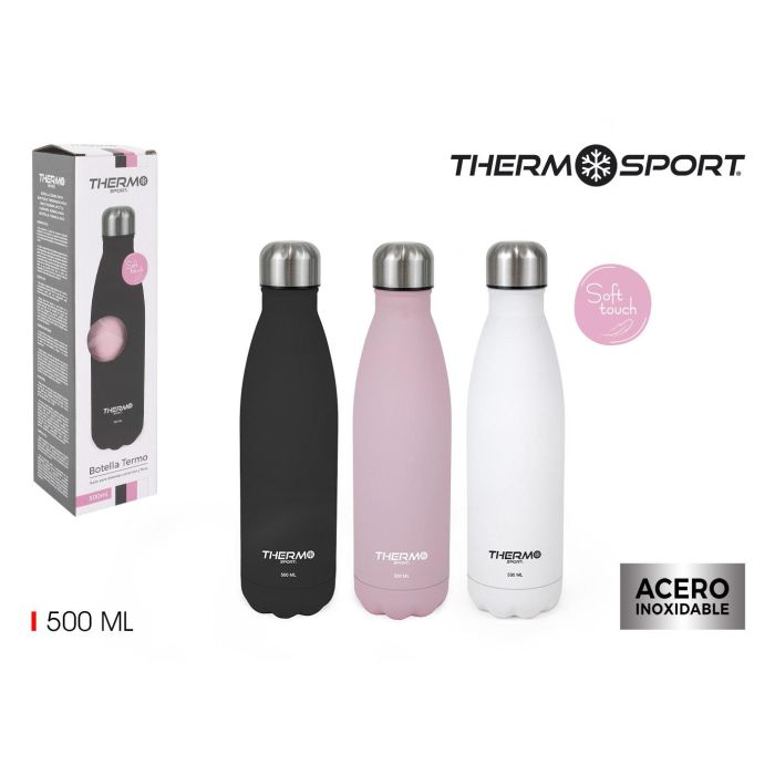 Thermosport Botella Termo Soft Touch 500 ml. Dimensiones: 6,8 x 26,5 cm (6 Unidades)