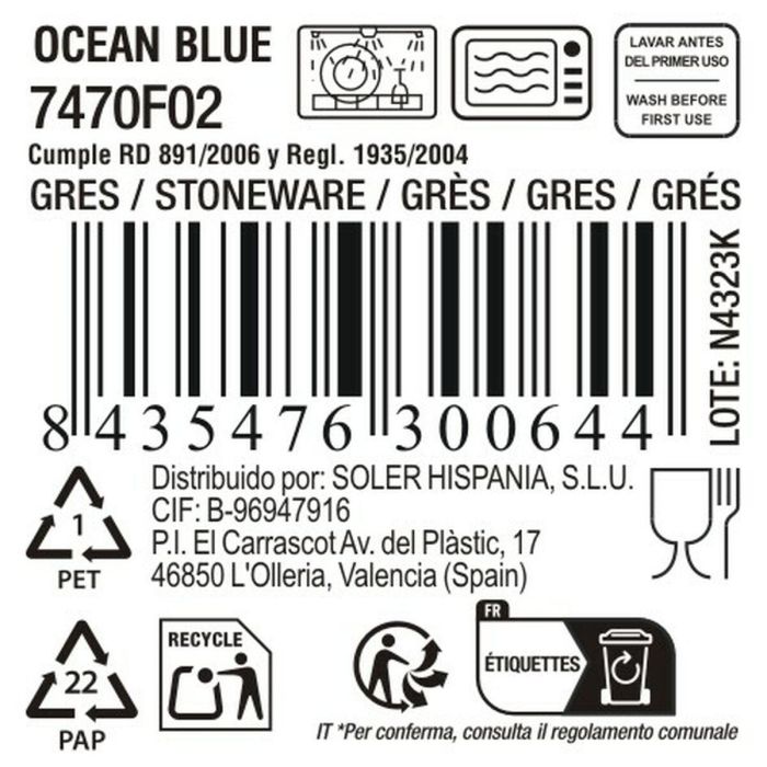 Plato Llano La Mediterránea Ocean blue (12 Unidades) 2 Plato Llano La Mediterránea Ocean blue (12 Unidades) 2