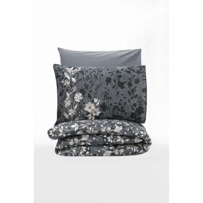 Juego de cama - 1 funda nórdica 220x240 cm + 2 fundas de almohada 60x60 cm - 100% algodón - Antracita 3 Juego de cama - 1 funda nórdica 220x240 cm + 2 fundas de almohada 60x60 cm - 100% algodón - Antracita 3