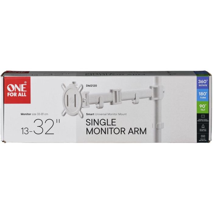 Soporte inteligente para monitor - UNO PARA TODOS - VESA 100 - Brazo simple - 13 y 32" - 8 kg máx. - Altura ajustable - Blanco 1 Soporte inteligente para monitor - UNO PARA TODOS - VESA 100 - Brazo simple - 13 y 32" - 8 kg máx. - Altura ajustable - Blanco 1