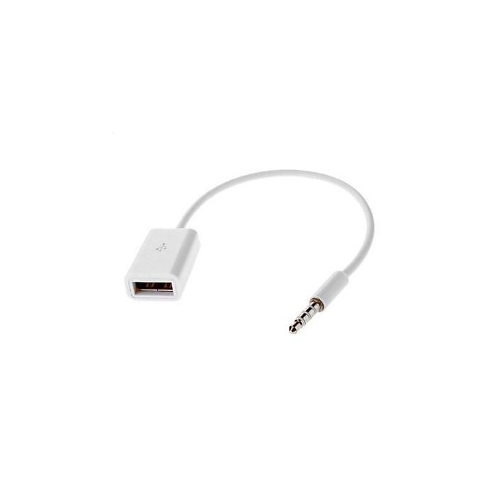 CoreParts Adaptador de Audio USB a Mini Jack 3.5mm para Coche, Hembra USB a Entrada AUX Estéreo para MP3 desde U-Disk, Blanco