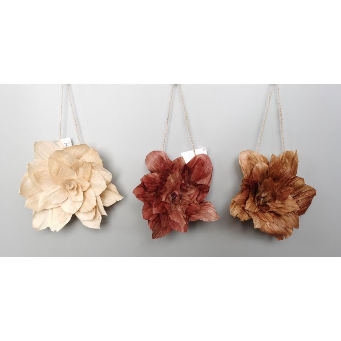 DKD Home Decor Decoración Colgante Navidad Alpina Flor Fibra Marrón Beige 6x23x23 cm Pack 12 Unidades Surtidas