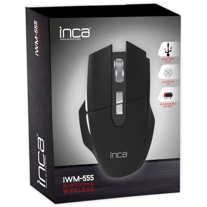 INCA Maus IWM-555 1600 DPI,Wireless & BT,Akku,USB-C, SW retail 3 INCA Maus IWM-555 1600 DPI,Wireless & BT,Akku,USB-C, SW retail 3