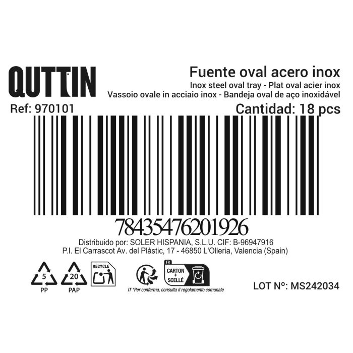 Fuente Oval Quttin 30.5 cm AC Light (18 Unidades) 1 Fuente Oval Quttin 30.5 cm AC Light (18 Unidades) 1