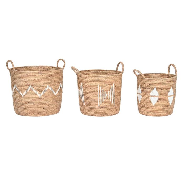 Cesta Boho DKD Home Decor Natural Blanco 46 x 48 x 46 cm Set de 3