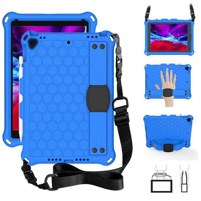 eSTUFF Funda Protectora HONEYCOMB EVA Antigolpes para Apple iPad Air 10.5, iPad Pro 10.5, iPad 10.2 con Asa, Soporte y Correa de Hombro, Azul