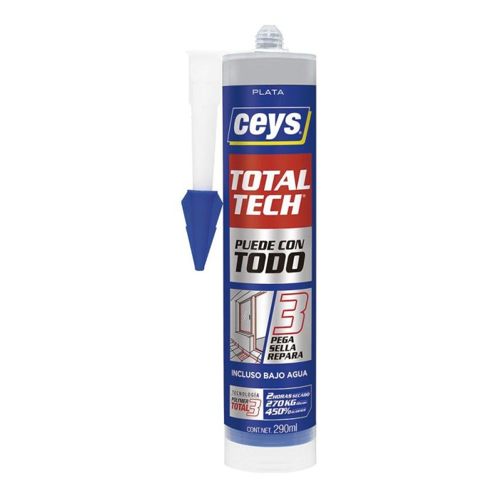 Ceys Total Tech Plata Cartucho 290 ml - Adhesivo Base Polímero para Interior y Exterior 0 Ceys Total Tech Plata Cartucho 290 ml - Adhesivo Base Polímero para Interior y Exterior 0