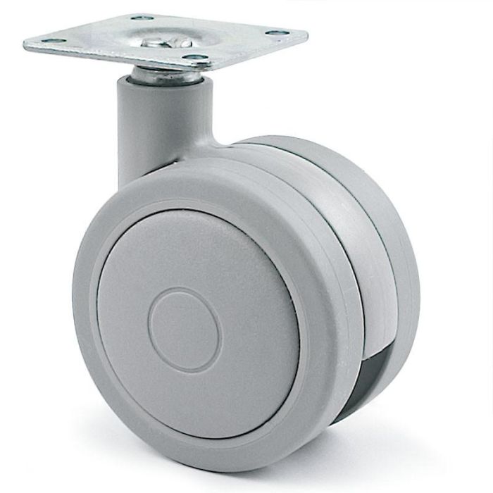 Q&Q Rueda Giratoria Rolom Aro Doble Ø60 mm, Plástico Gris, Banda de Rodadura de Goma para Muebles y Sillas