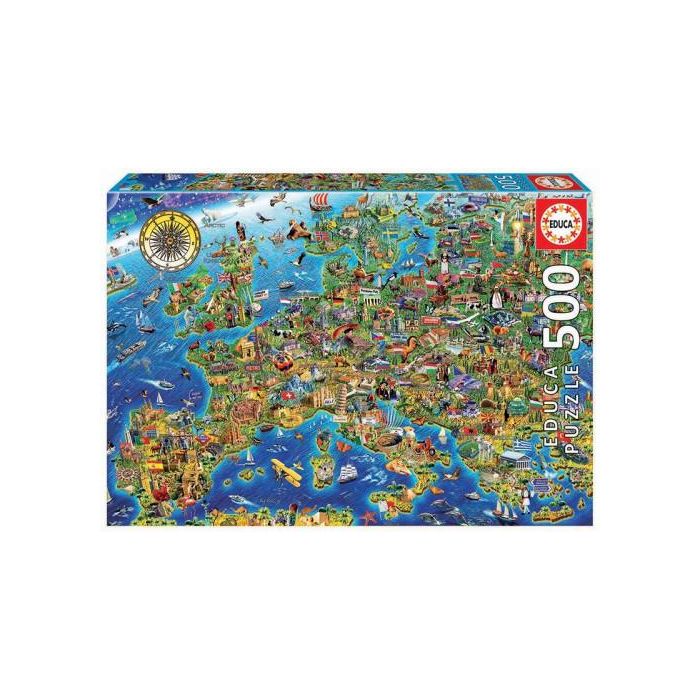 Educa Borrás 17962 Puzzle Rompecabezas Mapa Europeo 500 Piezas 48 x 34 cm