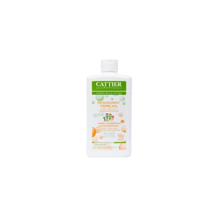 CATTIER Gel de Ducha y Champú Familiar Sin Sulfatos 500ml con Aloe Vera y Mijo, Piel y Cabello, Certificado ECOCERT