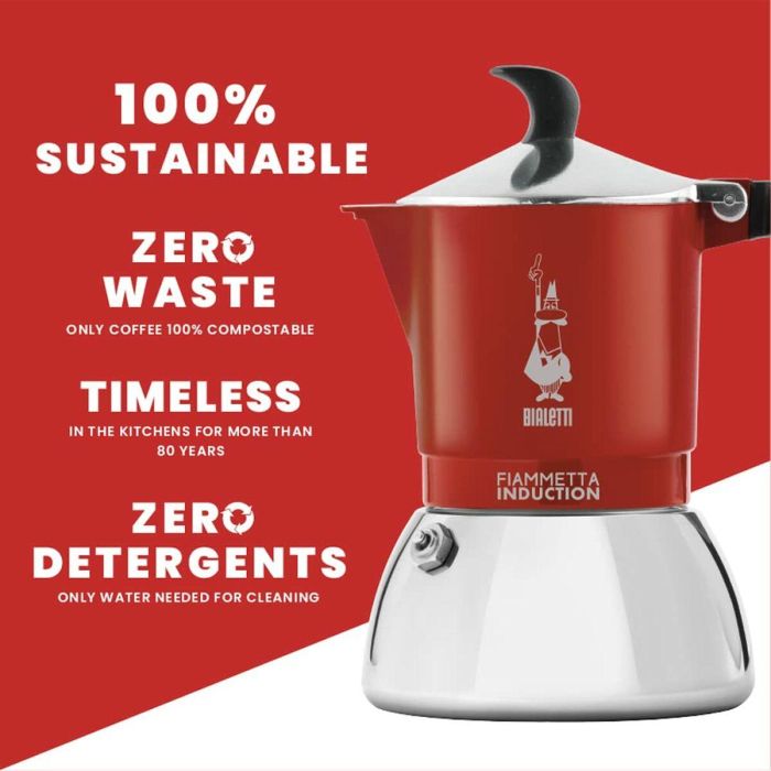 Cafetera Italiana Bialetti FIAMMETTA Rojo Acero Inoxidable 2 Tazas 1