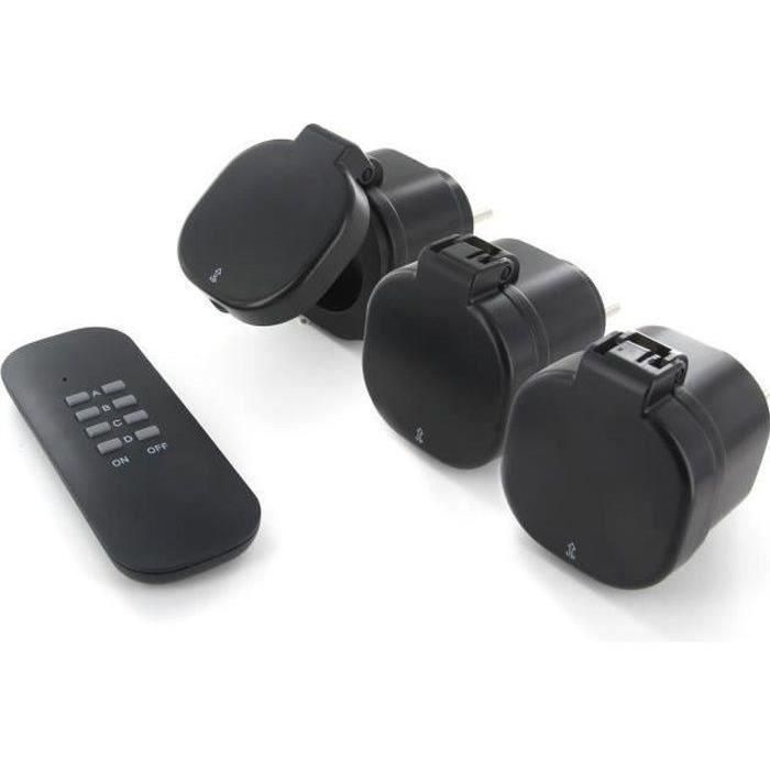 Chacon Set 3 mini enchufes exteriores estancos IP44 On/Off 3000W con Mando a distancia 4 canales 433,92 MHz, alcance 30m, FR 0 Chacon Set 3 mini enchufes exteriores estancos IP44 On/Off 3000W con Mando a distancia 4 canales 433,92 MHz, alcance 30m, FR 0