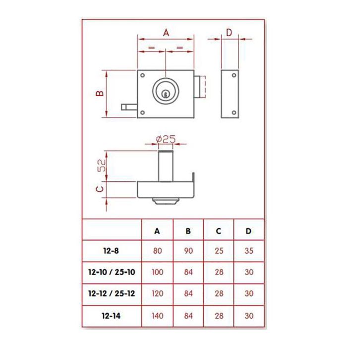 Jis Cerradura de sobreponer golpe y llave 120mm derecha 12-12d Jis 1