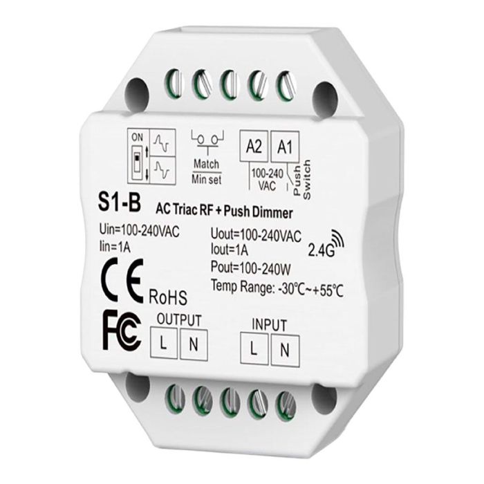 Fbright Regulador RF Triac para Lámparas, Principio/Final de Fase, 1.5A 100-360W, 100-240V, Ø52x26mm, Compatible 30160/30161
