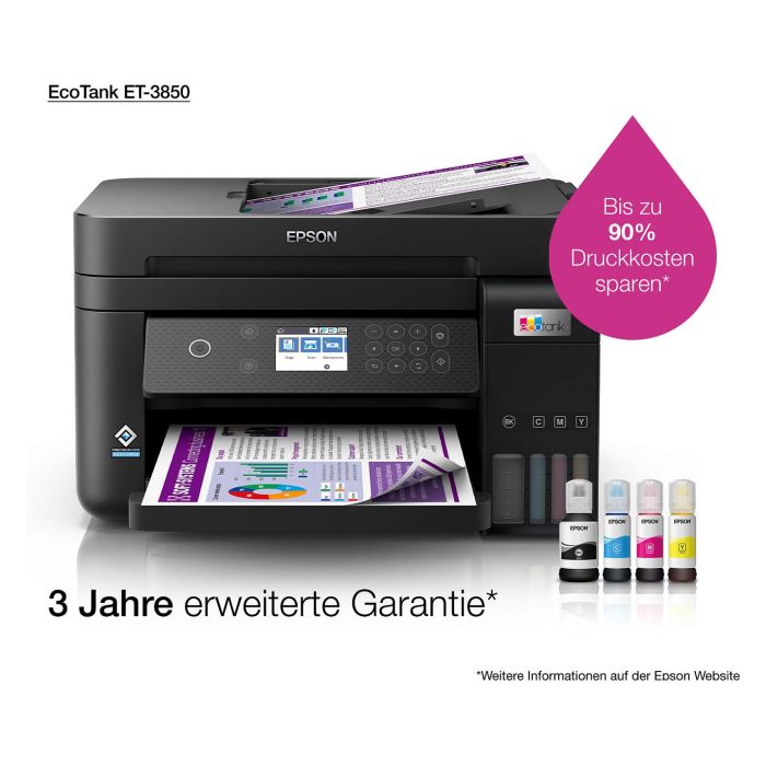 Epson ET-3850 Impresora Multifunción EcoTank 3 en 1, A4, Wi-Fi, ADF, Duplex, Inyección de Tinta, Color, 4800 x 1200 DPI 16 Epson ET-3850 Impresora Multifunción EcoTank 3 en 1, A4, Wi-Fi, ADF, Duplex, Inyección de Tinta, Color, 4800 x 1200 DPI 16