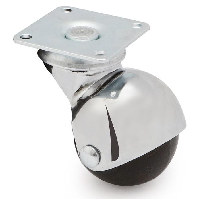 Q&Q Rueda Giratoria Ø40mm, Aro Goma Negro, Altura 58mm, Plástico Cromo