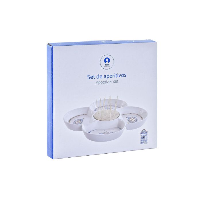 DKD Home Decor Salitre Aperitivo Mediterraneo Gres Bambu Azul Natural 25 x 25 x 10 cm 3