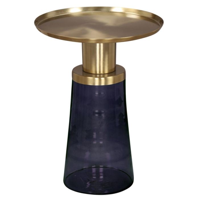 DKD Home Decor Mesita Auxiliar Moderna de Cristal y Hierro Azul y Dorado 37 x 50 x 37 cm