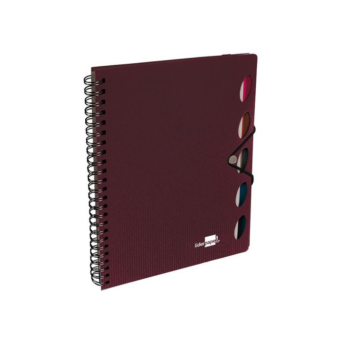 Cuaderno Espiral Liderpapel A4 Micro Executive Tapa Plastico 100H 80 gr Cuadro 5 mm 5 Separadores Con Gomilla Burdeos 2