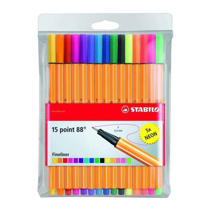 Stabilo Rotuladores Point 88 Colores Surtidos 5 Neón Estuche 15 Unidades