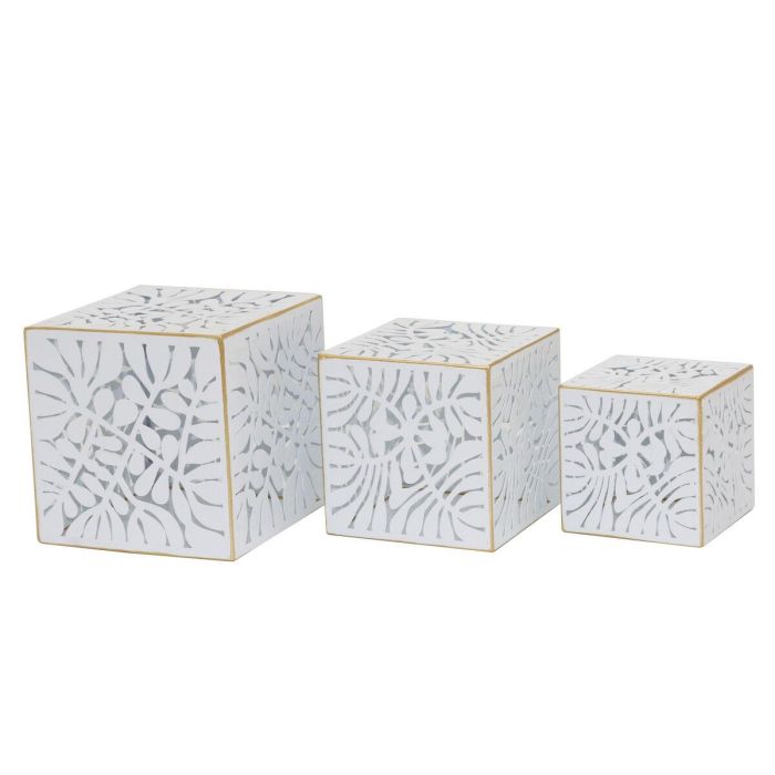 Macetero Tropical DKD Home Decor Blanco Dorado 15 x 15 x 15 cm Set de 3