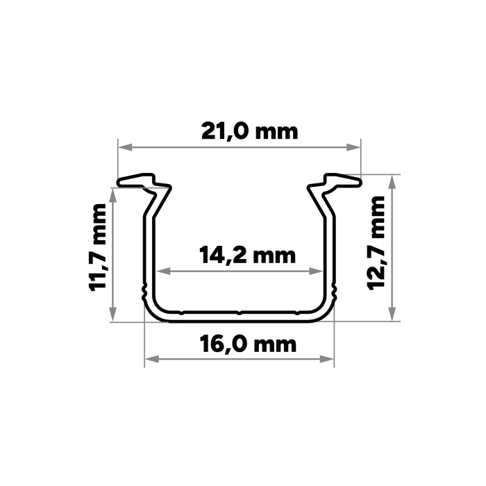 Perfíl Aluminio KIMERA-"UHRE" Anodizado Plata con Difusor Opal , Tapones y Clips Sujección 2,02M 3