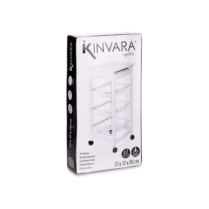 Kinvara Verdulero Madera Metal 3 Pisos Blanco 37x76x37 cm