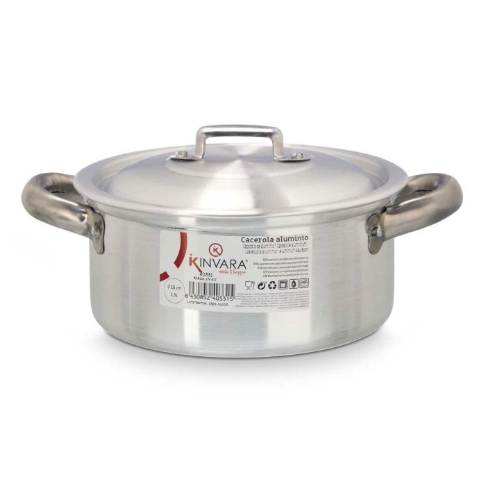Cacerola de Aluminio Kinvara 16 cm 1,5L - Plata, Apto Gas/Horno/Lavavajillas (10 Unidades) 2 Cacerola de Aluminio Kinvara 16 cm 1,5L - Plata, Apto Gas/Horno/Lavavajillas (10 Unidades) 2