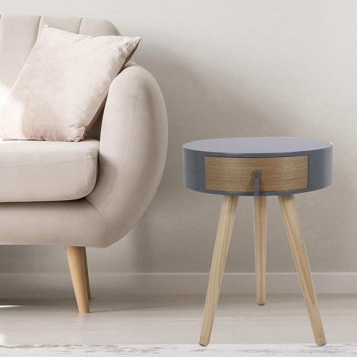 Home Deco Factory Mesa de Noche Nora con Cajón, Gris, Diámetro 35 cm Altura 46.5 cm 1 Home Deco Factory Mesa de Noche Nora con Cajón, Gris, Diámetro 35 cm Altura 46.5 cm 1