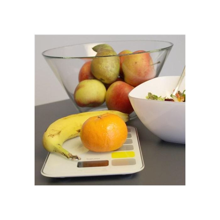 Beurer KS-19 Balanza de Cocina con Vidrio Ultra Plano y Pantalla LCD, Color Blanco