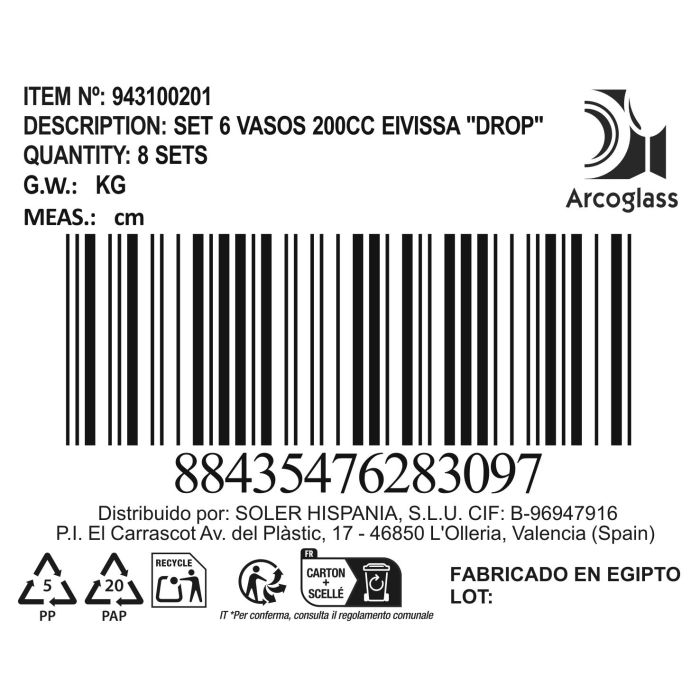 Set 6 Vasos 200Cc Eivissa "Drop" (8 Cajas) 4