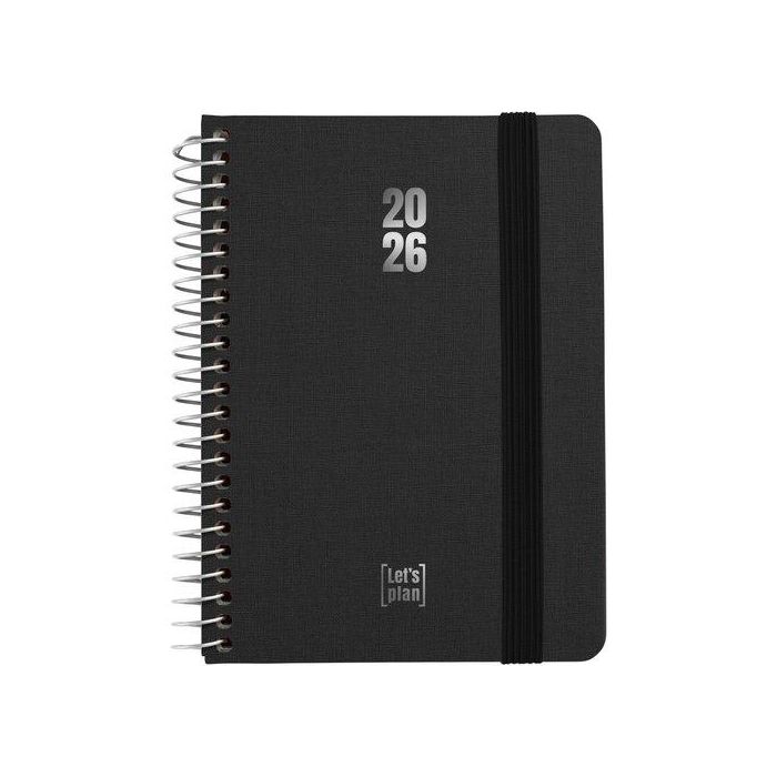 Agenda Anual (2026) Grafoplas Fancy Espiral Tapa Extradura Con Goma A6 170X145 D/P Negro