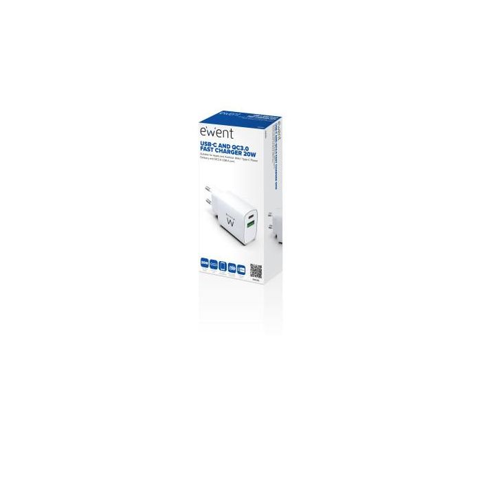 Ewent EW1321_R1 Cargador Universal 20W Carga Rápida USB-C PD PPS QC3.0 USB-A GaN Blanco para iPhone y Android 3 Ewent EW1321_R1 Cargador Universal 20W Carga Rápida USB-C PD PPS QC3.0 USB-A GaN Blanco para iPhone y Android 3