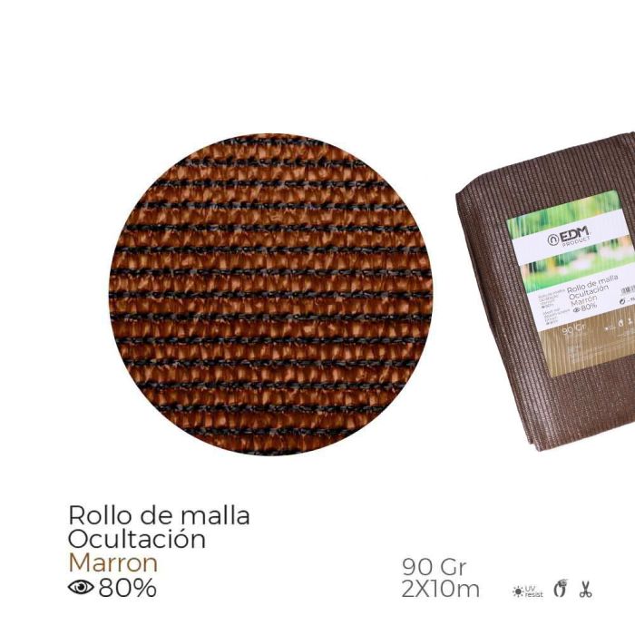Edm Malla de ocultación marrón polipropileno 90g 2x10m - Resistente UV, 80% ocultación 0 Edm Malla de ocultación marrón polipropileno 90g 2x10m - Resistente UV, 80% ocultación 0