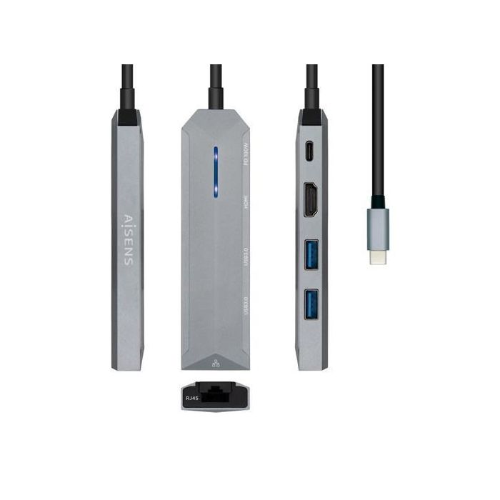 Aisens Dock Station 5 En 1 Usb-C A 1Xhdmi, 1Xrj45, 2Xusb, 1Xpd, Gris